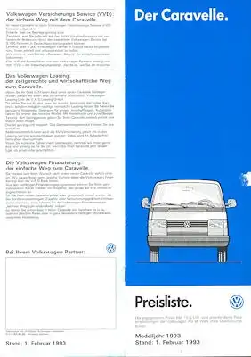 VW T 4 Caravelle Preisliste 2.1993