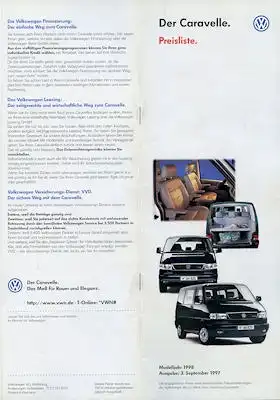 VW T 4 Caravelle Preisliste 9.1997