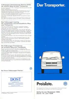 VW T 4 Transporter Preisliste 6.1994