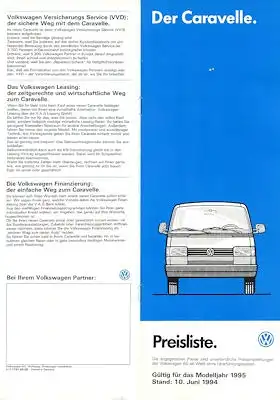 VW T 4 Caravelle Preisliste 6.1994
