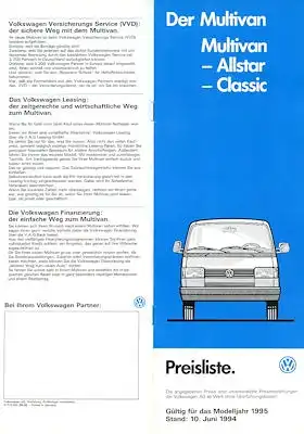 VW T 4 Multivan Preisliste 6.1994