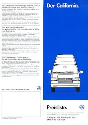 VW T 4 California Preisliste 7.1996