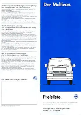 VW T 4 Multivan Preisliste 7.1996