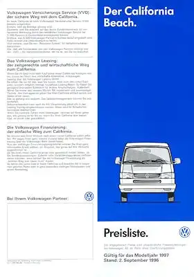 VW T 4 California Beach Preisliste 9.1996
