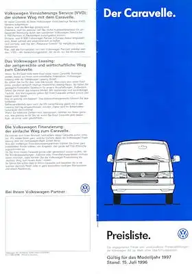 VW T 4 Caravelle Preisliste 7.1996