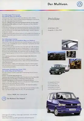 VW T 4 Multivan Preisliste 5.2000 für 2001