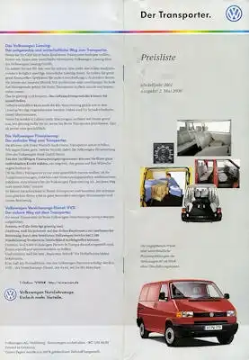VW T 4 Transporter Preisliste 5.2000 für 2001