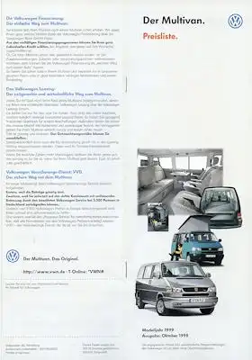 VW T 4 Multivan Preisliste 10.1998