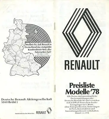 Renault Preisliste 1.1978
