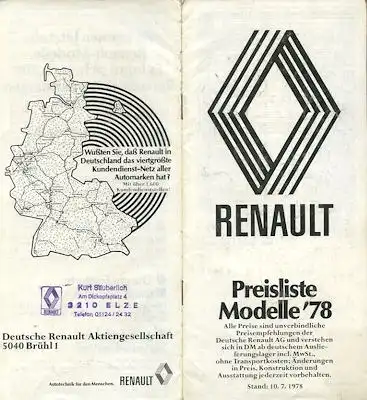 Renault Preisliste 7.1977