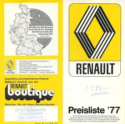 Renault Preisliste 7.1976