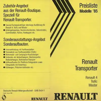 Renault 4 / Transporter Preisliste 1.1985