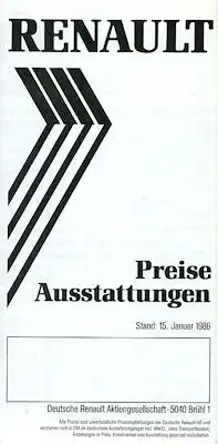 Renault Preisliste 1.1986