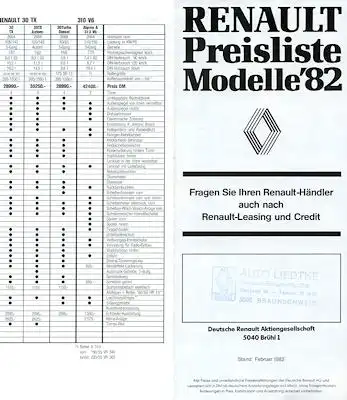 Renault Preisliste 2.1982
