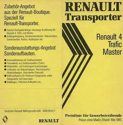 Renault 4 / Transporter Preisliste 5.1985