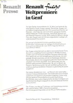 Renault Fuego Presse-Notiz 2.1980