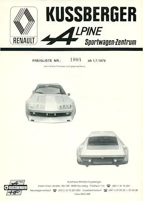 Renault Kussberger Alpine Preisliste 7.1979