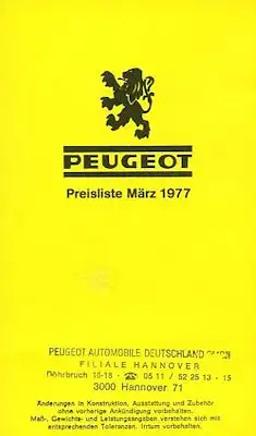 Peugeot Preisliste 3.1977