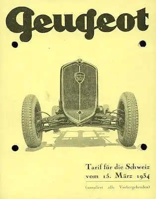 Peugeot Schweizer Preisliste 3.1934