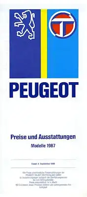 Peugeot Preisliste 9.1986