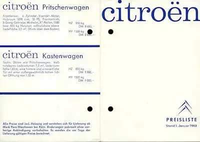 Citroen Preisliste 1.1963
