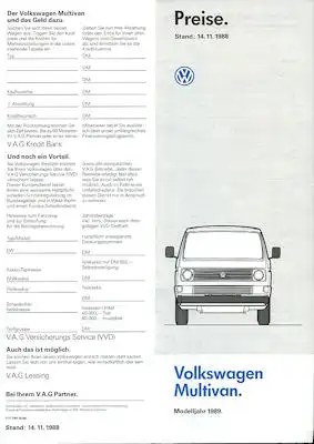 VW T 3 Multivan Preisliste 11.1988
