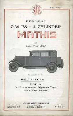 Mathis 7/34 PS Prospekt 11.1929