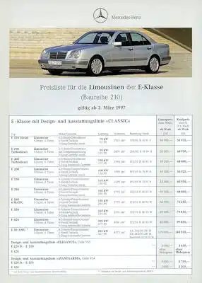 Mercedes-Benz E-Klasse Preisliste 3.1997