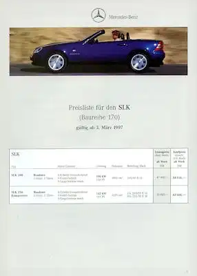 Mercedes-Benz SLK Preisliste 3.1997