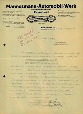 Mannesmann-Automobil-Werk Brief  1927