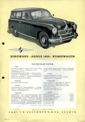 Borgward Hansa 1800 Kombiwagen Prospekt 1954