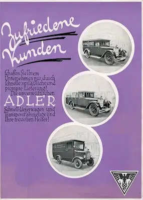 Adler Schnell Lieferwagen 1t + 1,5t Prospekt 1929