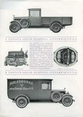 Adler Schnell Lieferwagen 1t + 1,5t Prospekt 1929