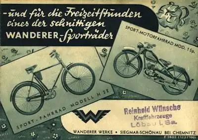 Wanderer Motorfahrrad und Fahrrad Programm 12.1937