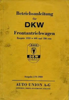 DKW Frontantriebswagen Bedienungsanleitung 1939