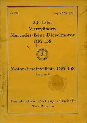 Mercedes-Benz 260 D Motor OM 138 Ersatzteilliste 11.1937
