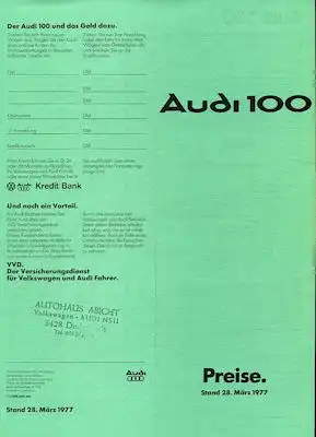 Audi 100 C 2 Preisliste 3.1977