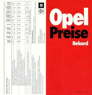 Opel Rekord D Preisliste 4.1977