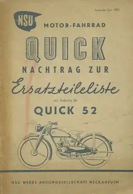 NSU Quick Nachtrag zur Ersatzteilliste 6.1952