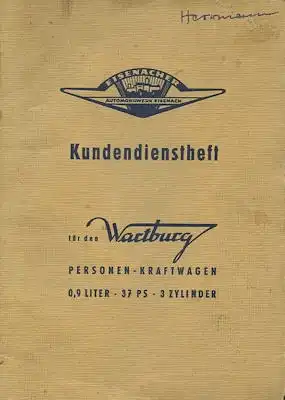 Wartburg 311 Kundendienstheft 1956