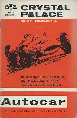 Programm Crystal Palace National Open Car Race Meeting 11.6.1962