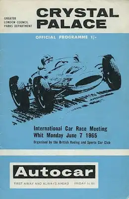 Programm Crystal Palace National Open Car Race Meeting 7.6.1965