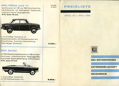 NSU Preisliste 3.1966
