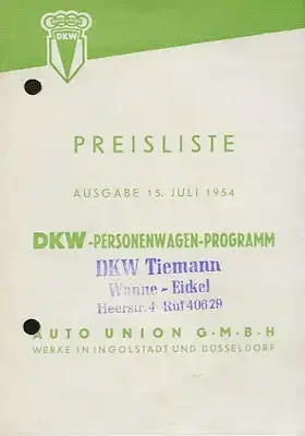 DKW Preisliste 7.1954