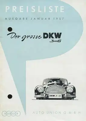 DKW 3=6 Preisliste 1.1957