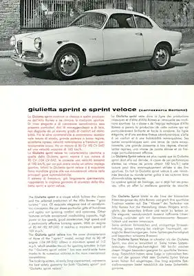 Alfa-Romeo Giulietta Sprint und Sprint Veloce Prospekt ca. 1965