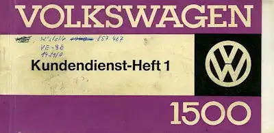 VW 1500 Kundendienstheft 1 1965