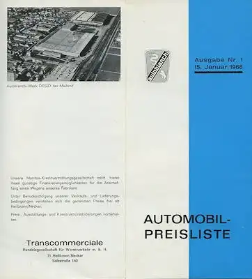 Autobianchi Preisliste 1.1966