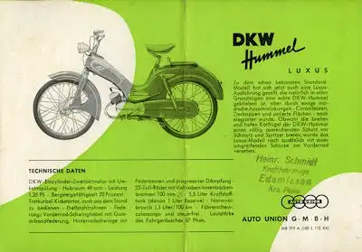 DKW Hummel Standard und Luxus Prospekt ca. 1957