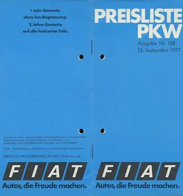 Fiat Preisliste 9.1977